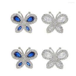 Stud Earrings Fashion Women Minimal Delicate Butterfly Earring Jewelry Micro Pave Cubic Zirconia Geometric Cz Clear Blue Color