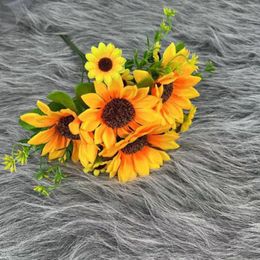 Decorative Flowers Home Silk Flower Bouquet Artificial Wedding Sunflower Decoration Decor Heads