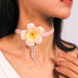 Choker Fabric Flower Tie Necklaces Material Strap Cloth Accessories Gift For Women Teen Girl