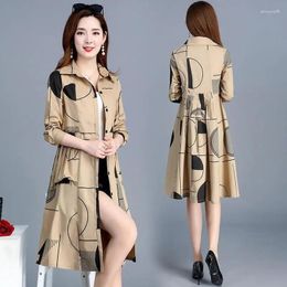 Women's Trench Coats Windbreaker Mid Length Korean Spring Summer Fashion Waist Retraction Shirt Dress Loose Large Printed Thin Coat