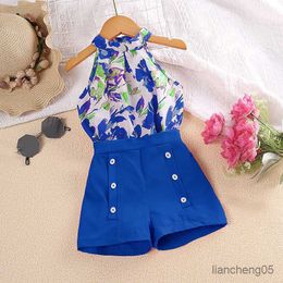 Clothing Sets Kid Casual Summer Clothing Sets Outfits for Girls 2023 New Toddler Floral Print Sleeveless Tops Short Pant Fashion Children 2-8Y R230805