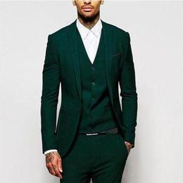 18 Green Formal Wedding Men Suits for Groomsmen Wear Three Piece Trim Fit Custom Made Groom Tuxedos Evening Party Suit Jacket Pant250l