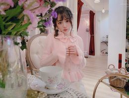 Women's Sweaters Princess Sweet Lolita Sweater French Soft Sister Lace Trumpet Sleeve Fashion Women T1716