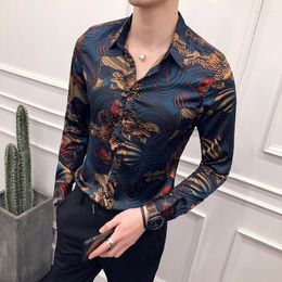 Men's Casual Shirts Animal Print Fashion Show Vintage Shirt Men Camisa Masculina Slim Fit Club Party Prom Printed Mens Chemise Homme