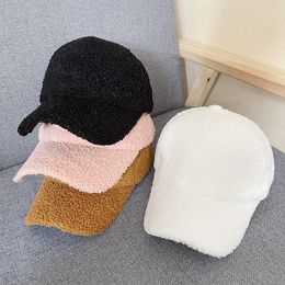 Berets Autumn And Winter Trendy Lamb Wool Solid Colour Warm Peaked Hat Female Japanese Wild Casual Fashion Baseball Cap