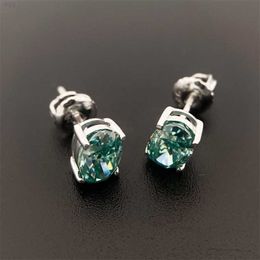 Hip Hop Luxury Icy Jewellery 925 Sterling Silver Vermeil Moissanite Earrings Iced Out Vvs Diamond Green Blue Oval Cut Stud Earring