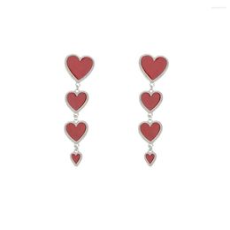 Dangle Earrings Design Four Heart Chain Long For Women Red White Gold Silver Color Statement Drop Earring Jewelry Gift