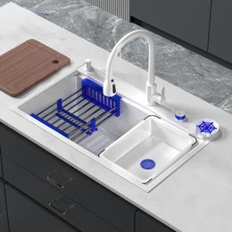 Kitchen Sink White 304 Stainless Steel Sinks Above Counter Washing Basin with Chopping Board Multifunctional Kitchen Sink