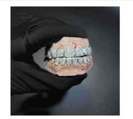 Griglie personalizzate dentali realizzate in argento sterling ghiacciato con gioielli in oro reale a zig-zag con diamanti VVS Denti 541