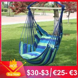 Hammocks Portable Canvas Hammock Chair Swing Indoor Garden Sports Home Travel Leisure Hiking Camping Stripe Hammock Hanging Bedno pillow 230804