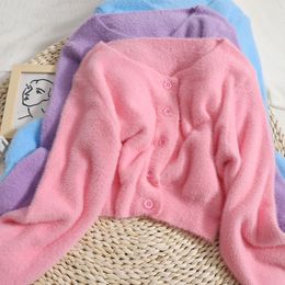 Women's Knits Tees Y2K Soft Mohair Kawaii Pink Sweater Jacket Womens Cardigans Autumn Solid Colour Short Korean Cardigan Women Coats 230804