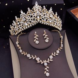 Wedding Jewelry Sets Luxury Tiaras Bridal for Women Flower Choker Necklace Bride Crown Prom Set Costume Accessory 230804