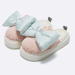 Slippers Bow Tie Girl Heart Cotton Women Otton Fuzzy Shoes Home Thick Bottom Plippers