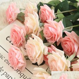Decorative Flowers Wreaths 7Pcs/Lot Decor Rose Artificial Silk Floral Latex Real Touch Bouquet Home Party Design Drop Delivery Garde Dhewl