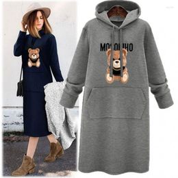 Casual Dresses Autumn Plus Fleece Thickened Pullover Hoodie Women Loose Hooded Long Dress Tide Vintage Streetwear Y2k