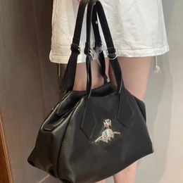 Simple Saturn Soft Leather Tote Hobo Bags Large Capacity One-Shoulder Portable Black Silver Niche Underarm Bag