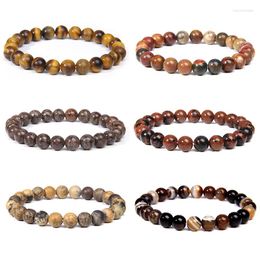 Strand Natural Stone Beads Bracelet For Men Women 8mm Handmade Brown Agates Energy Yoga Healing Jewellery Gifts