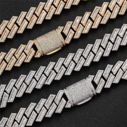 18MMSquare Zircon Rhombus Cuban Chain 18K Real Gold Plating Men's Hip Hop Necklace