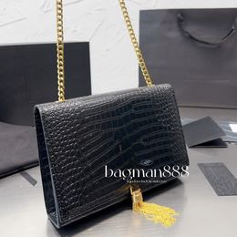 Fashion women clutch wallet shoulder bag pu leather Kate crocodile Tassel flap chain black purse crossbody tote designer handbag woman retro messenger bag man