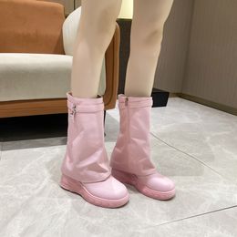 Boots Pink Women Fashion Boots Thick Sole High Heel 8CM Women Boots Side Zipper Fashion Women Boots Cute Four Seasons Universal Boots 230804