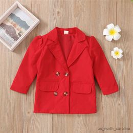 Jackets Baby Girl Fashion Puff Sleeve Suit Tops 1-6Y Toddler Kids Children Spring Fall Casual Solid Jackets Coats Outerwear Outfits R230810