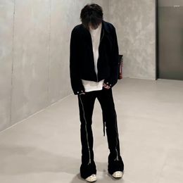 Men's Jeans High Street Side Zipper Denim Micro Flare Baggy Pants Black Loose Casual Adjustable Overalls Male Clothing