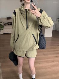 Women's Tracksuits PLAMTEE Daily Sunscreen Women Two Pieces Sets Summer OL Full Sleeve Hooded Coats Stylish Loose Shorts Office Lady Suits