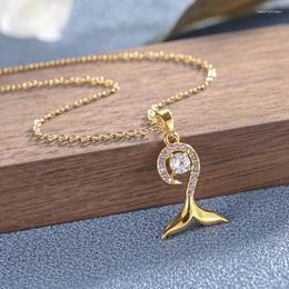 Pendant Necklaces Exquisite Women's Dolphin Necklace Gold Plated Filled Zircon Crystal Romantic Good Lucky Chain Lover's Jewelry Gifts