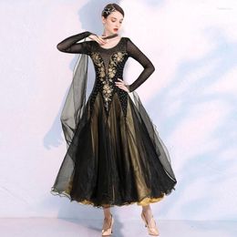 Stage Wear Black Floating Sleeves Sequins Ballroom Dance Competition For Women Waltz Dress Ball Gown Rumba Costumes