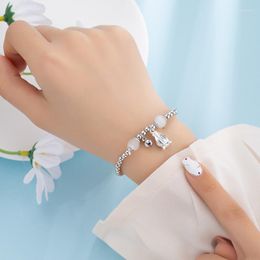 Strand PANJBJ Silver Color Moonstone Flower Bracelet For Women Girl Fashion Cute Bell Orchid Jewelry Birthday Gift Drop