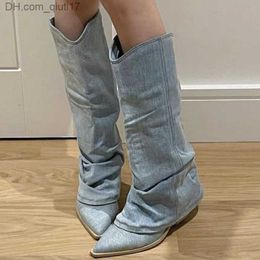 Boots Women's denim knee high Chelsea boots chunky shoes 2023 new autumn winter fashion boots casual shoes motorcycle Botas Z230805