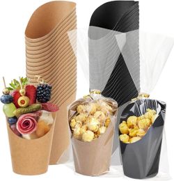 Disposable Dinnerware 50 Set 14oz Charcuterie Cups Kraft Paper French Fries Holder for Waffles Chips Popcorn or Party Treats 230804