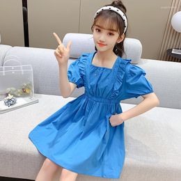 Girl Dresses Girls Princess Dress Summer Kids Square Collar Puff Sleeve Cotton Casual Children Elegant Party Clothing