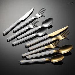 Dinnerware Sets 30Pcs Fashion French Style Cutlery Set ABS Rivet Flatware For 6 Stainless Steel Tableware Dishwasher Safe