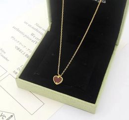 Original designer cute Girls Heart red agate pendant choke necklace elegant women girls Love 18K silver rose gold VC logo engrave chain Fashion wedding Jewellery 45cm