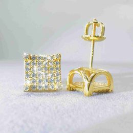 Moissanite Earrings Men Jewellery Hip Hop Real Gold Plated Vvs Diamond Earrings 8mm Square Earrings