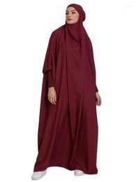 Ethnic Clothing Muslim Robe One Piece Solid Colour Long Dress Ramadan Prayer Hijab Gilbab Women Hooded Veil Islam Dubai Plain