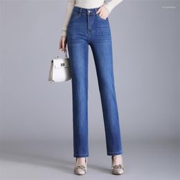 Women's Jeans 2023 Spring Autumn Small Straight Denim Girls Fashion Mid Waist High Quality Blue Pants