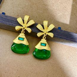 Stud Earrings Green Teardrop Pendant Flower Piercing Accessories Elegant Party Birthday Gifts