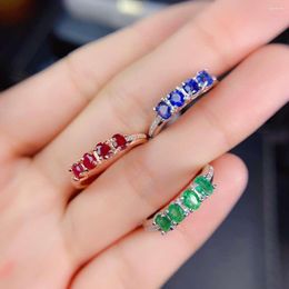 Cluster Rings Natural Sapphire/Ruby/Emerald Ring S925 Sterling Silver Fine Fashion Charming Jewelry For Women MeiBaPJFS