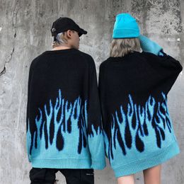 Women's Sweaters Winter Autumn Sweater Women Men Casual Long Sleeve Blue Flame Oversized Pullover Loose Boyfriend Pullovers 230804