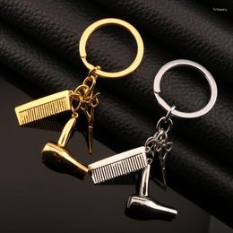 Keychains Personality Alloy Hair Dryer Scissors Comb Shape Hairdresser Keychain Fashion Jewellery For Women Men Car Backpack Accessories