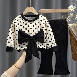 Clothing Sets Spring Fall Girls' Baby Clothes Kids Outfits Bow Knot Dot Pullover Sweater Flared Pants Suits Fashion Design