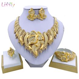 Wedding Jewellery Sets Liffly Nigeria Party Fashion Necklace Bracelet Earrings Ring Allmatch Dubai Bridal Accessories 230804