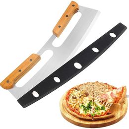 Baking Moulds Pizza Cutter Rocker Blade Stainless Steel Sharp Big Knife Kitchen Tool Pastry Pasta Dough Slicer Wheel With Wooden Handle 230804