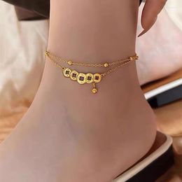 Anklets Stainless Steel Coin Bell Pendant Gold Colour Anklet For Woman Fashion Beach Foot Jewellery Girl's Sexy Swimsuit Party