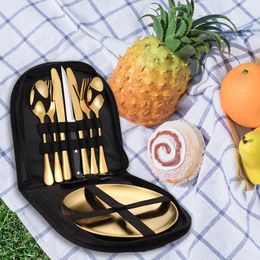 Dinnerware Sets Portable Set Knife Fork Spoon Meal Clips Plate Picnic Stainless Steel Outdoor Cutlery Camping Tableware