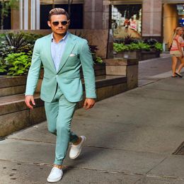 Mint Green One Button Mens Prom Suits Notched Lapel Wedding Suits For Men Cheap Tuxedos Two Pieces Blazers Jacket Pants1904