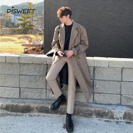 Men's Trench Coats Vneck Plaid Print Men Korean Long Sleeve Loose Double Breasted Jacket Winter Warm Slim Boy 230804