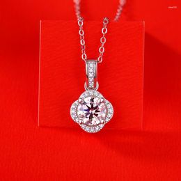 Chains 925 Silver Flower Women's Pendant Necklace Inlaid With Moissanite Diamond Luxury Heartbeat Anniversary Gift